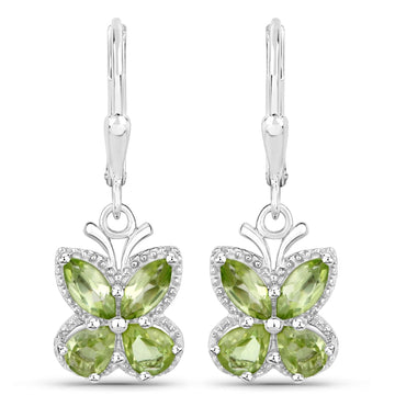 Quintessence Fine Fashion Jewelry-Earrings Peridot Gemstone Butterfly Earrings in Sterling Silver-Amethyst, Garnet, Peridot or Topaz